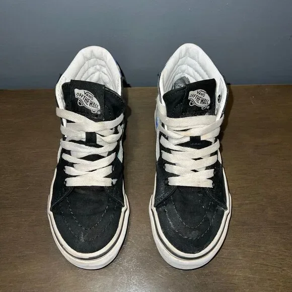 VANS High Top Sneakers Lace Up Youth 12.5 Shoes Flames Black Blue White - Picture 4 of 9